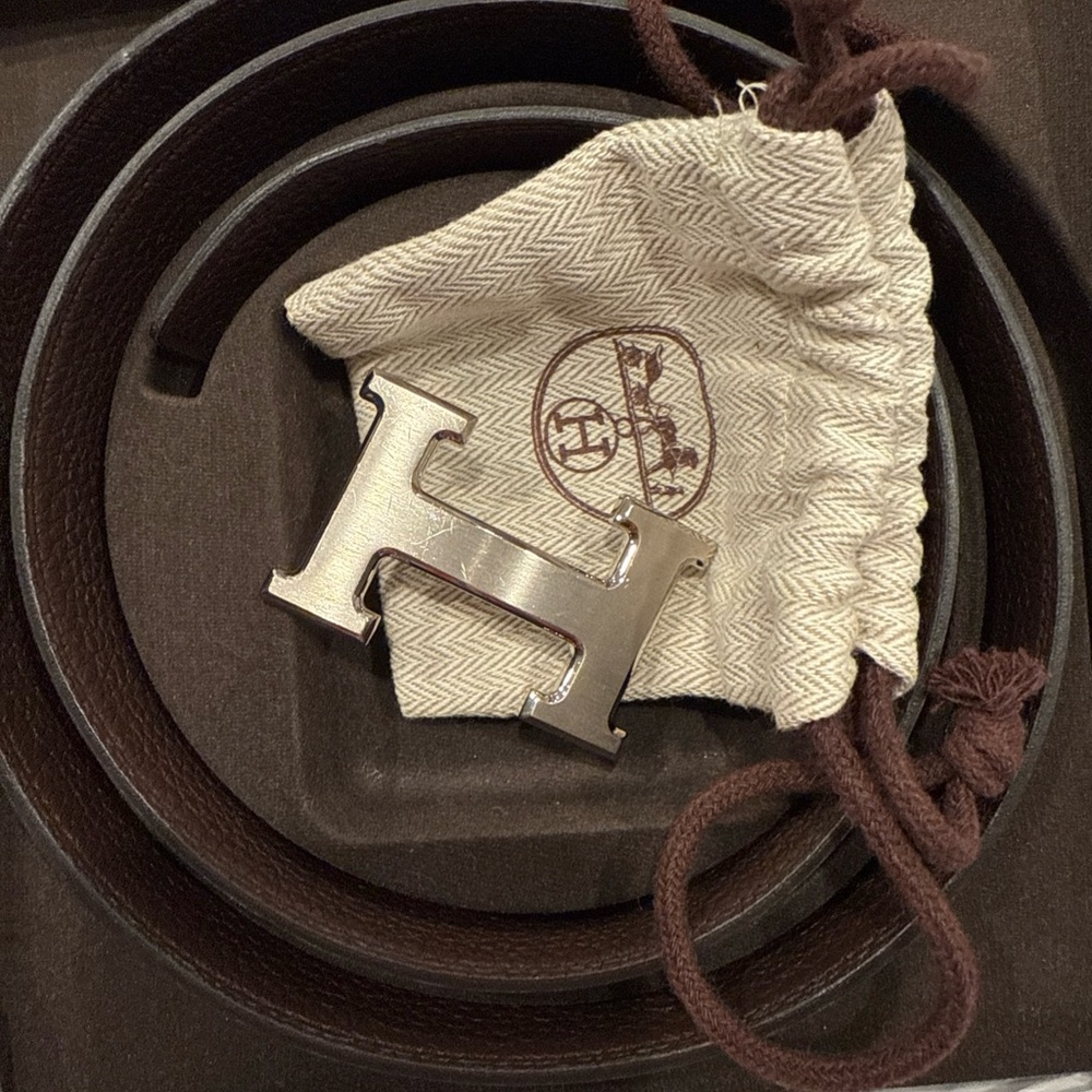Hermes belt black/brown reversible with silver H buckle 85mm
